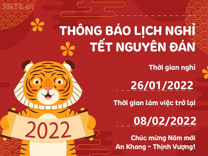 Thông báo nghỉ tết nguyên đán 2022