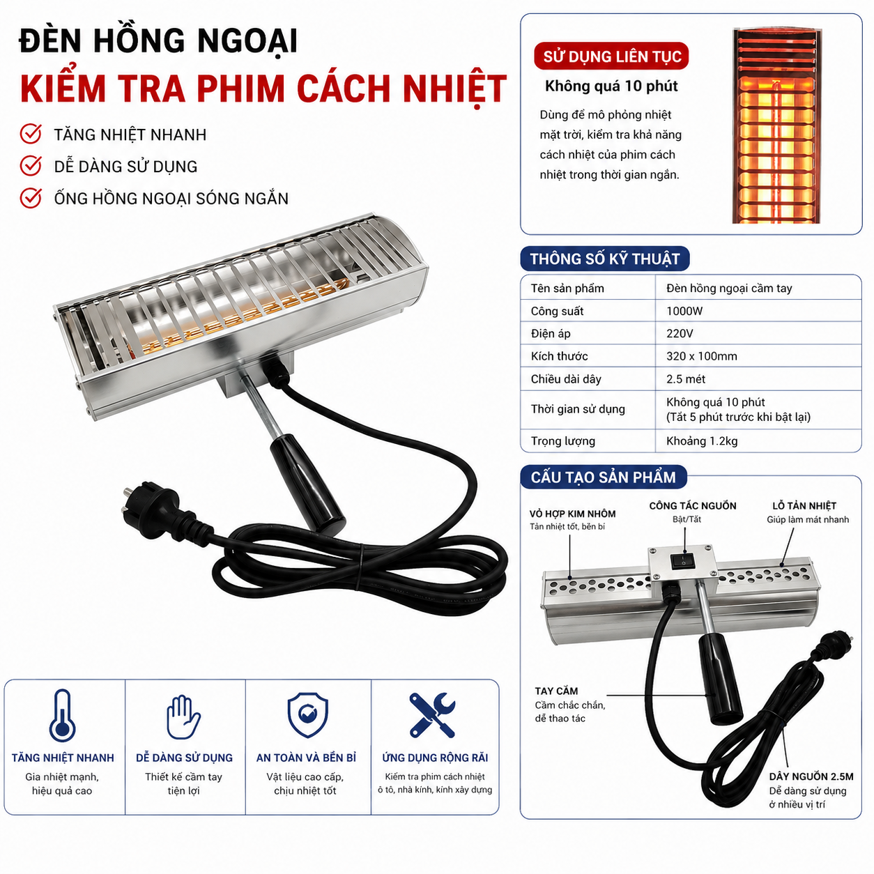 đèn thử phim cách nhiệt 1000W