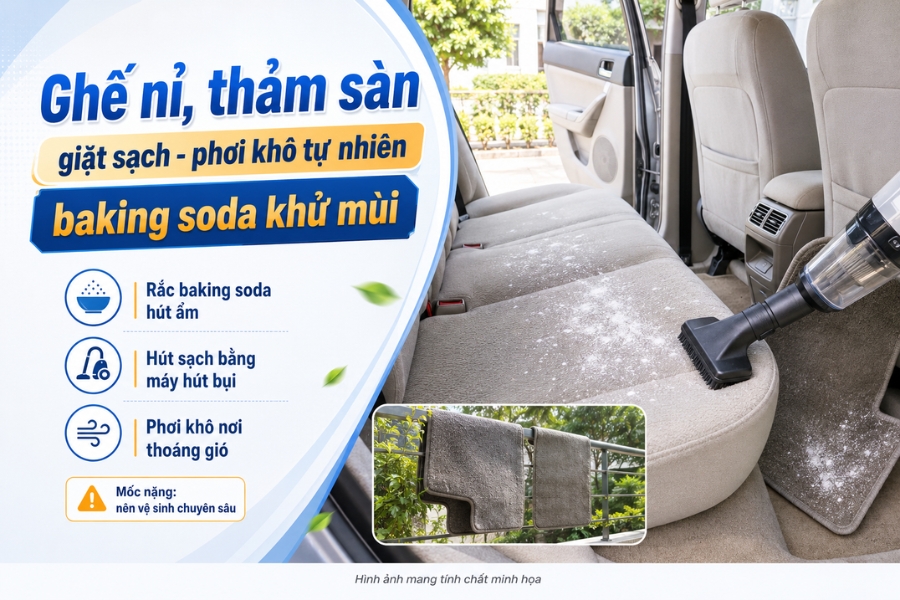 Mẹo dùng baking soda khử mùi hôi ẩm mốc trên ghế nỉ và thảm sàn