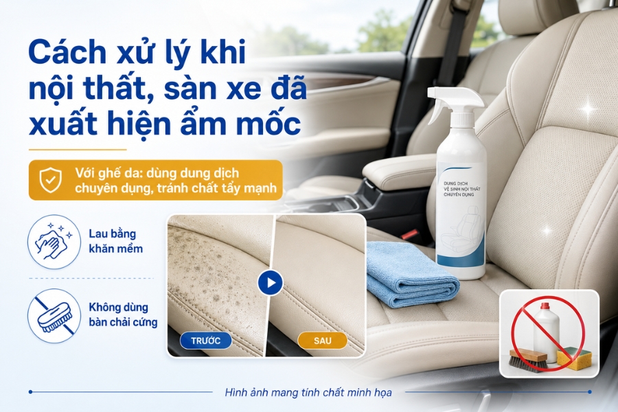 Hướng dẫn cách xử lý vết nấm mốc trên ghế da ô tô hiệu quả