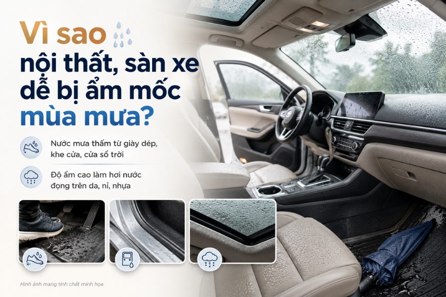 Nguyên nhân hàng đầu khiến nội thất ô tô dễ bị ẩm mốc trong mùa mưa