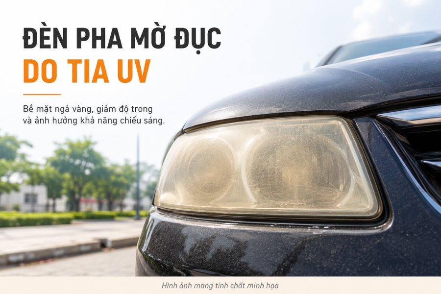 Den pha o to mo duc o vang do tia uv