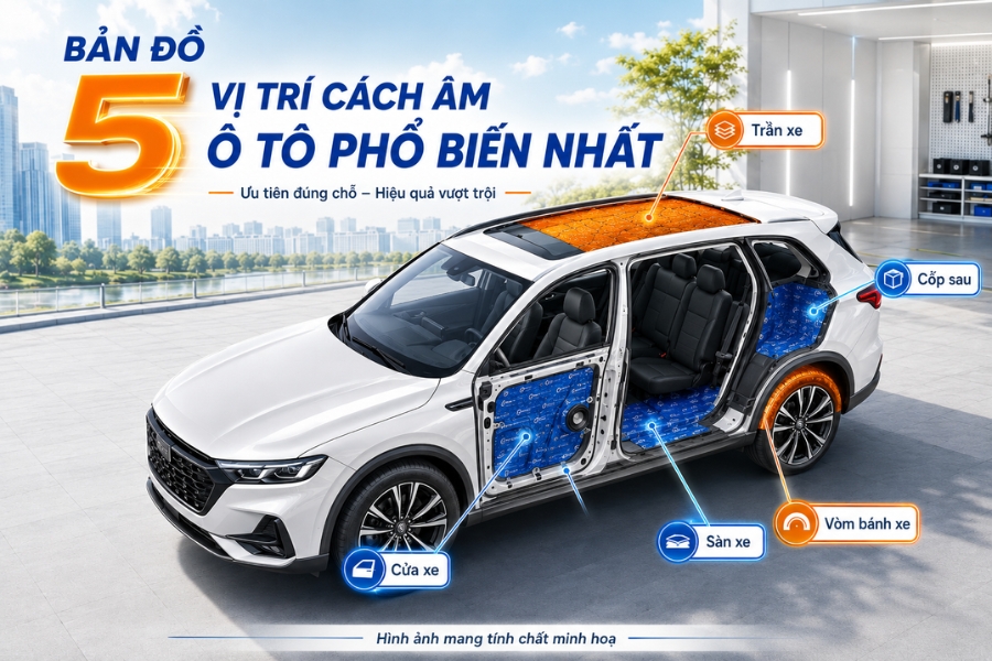 Bản đồ 5 vị trí cách âm ô tô phổ biến